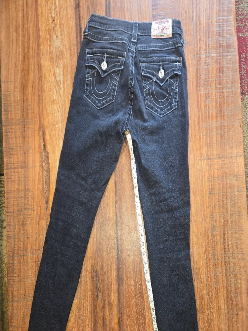 True Religion Dark Wash Skinny Jeans Flap Back Pockets Size 27 - Picture 3 of 7